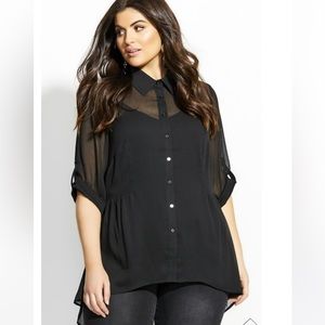 City Chic Black Sheer Hi Lo Blouse